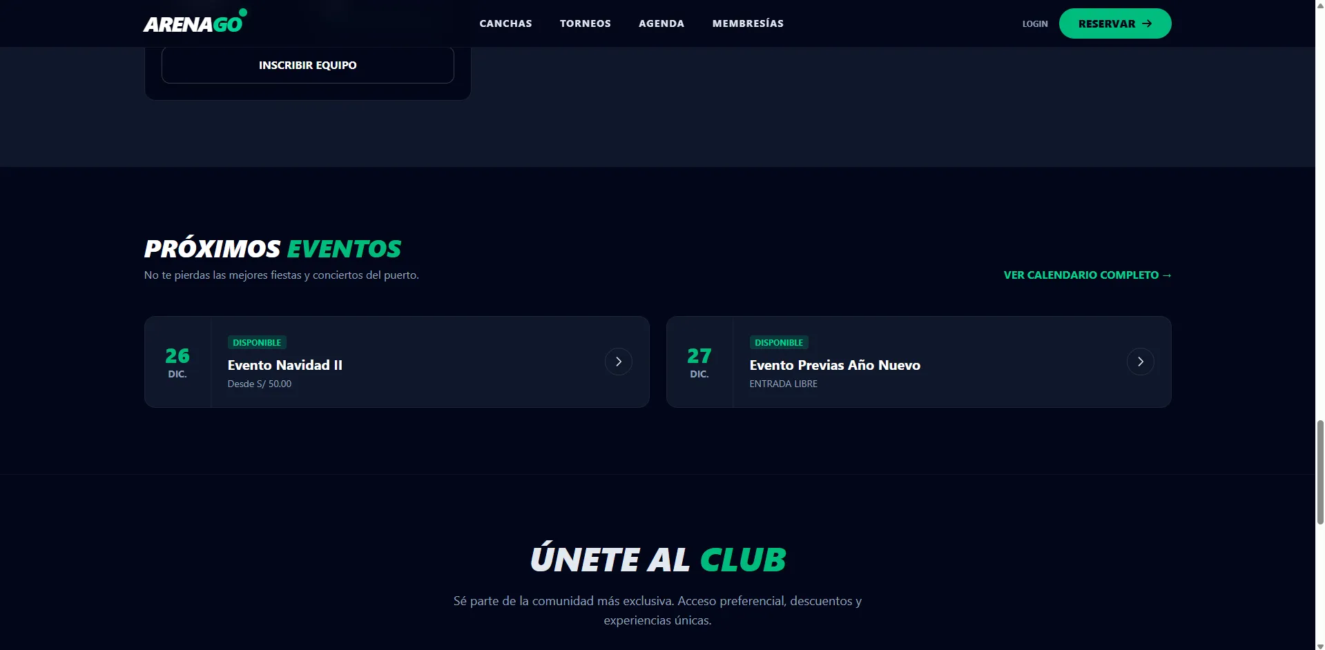 Vista Pública de Eventos 